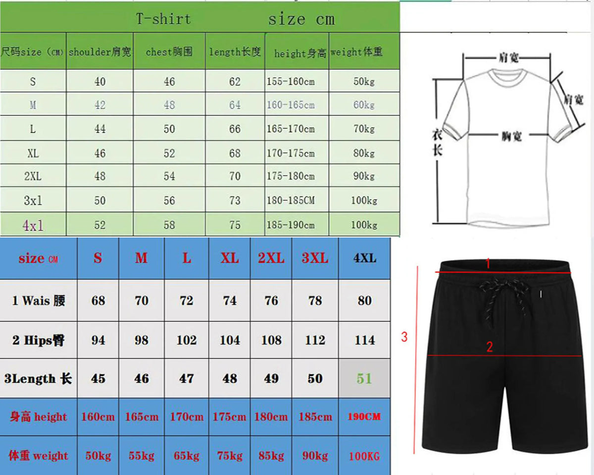 Summer Fashion Trendy Casual Sports Two Piece Set Men's Short sleeved T-shirt+Shorts Set Quick-drying