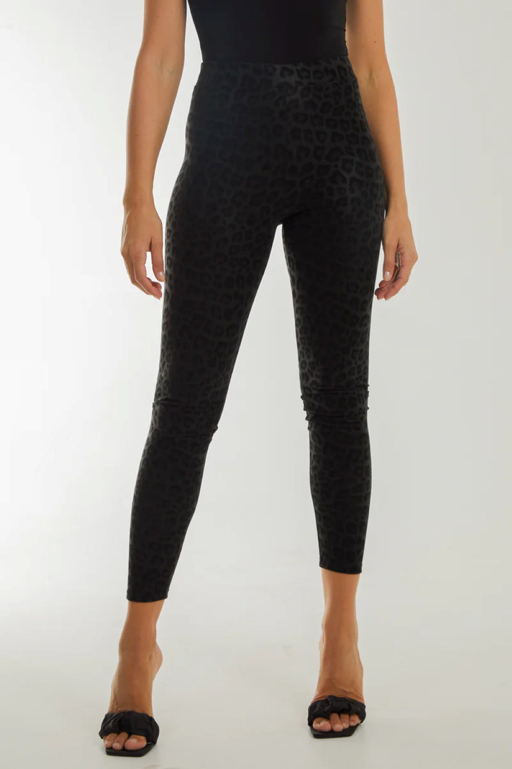 Black Leopard Print Leather Look Leggings