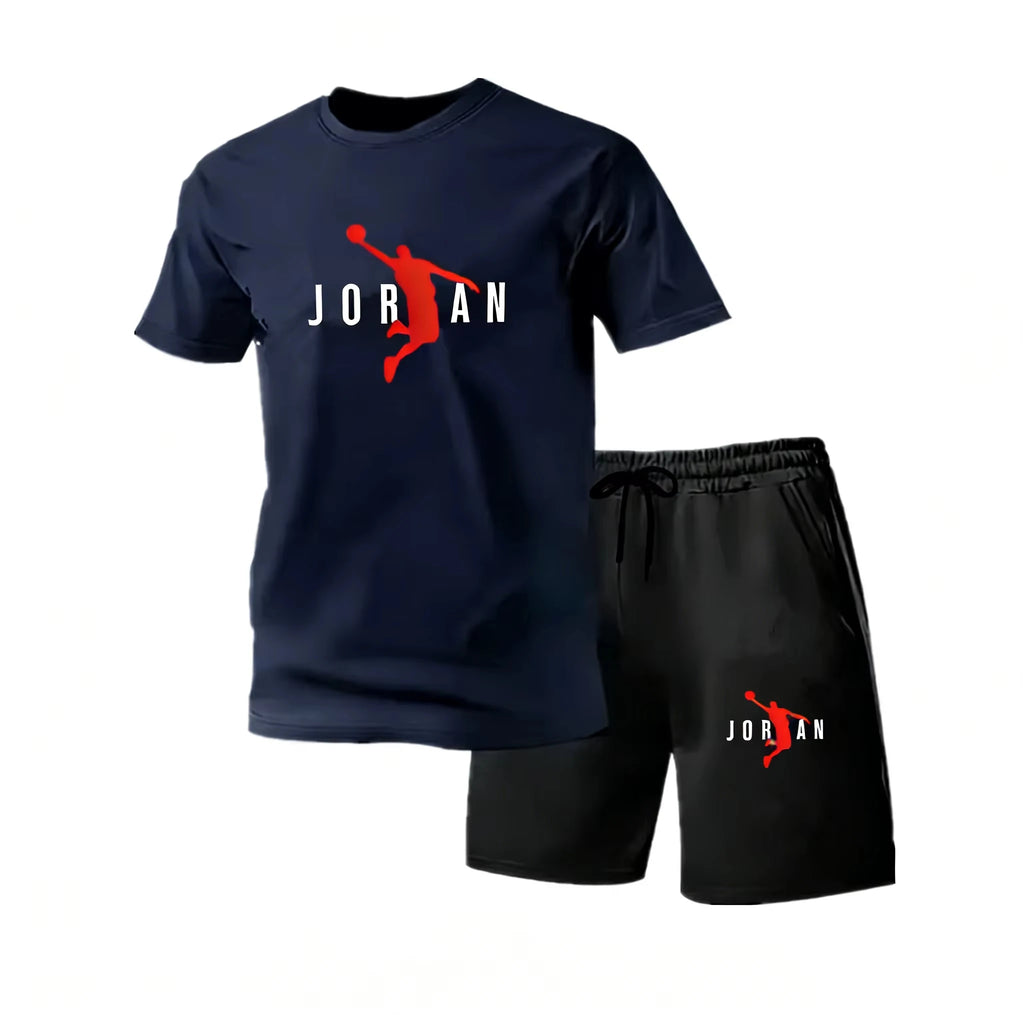 Summer Fashion Trendy Casual Sports Two Piece Set Men's Short sleeved T-shirt+Shorts Set Quick-drying